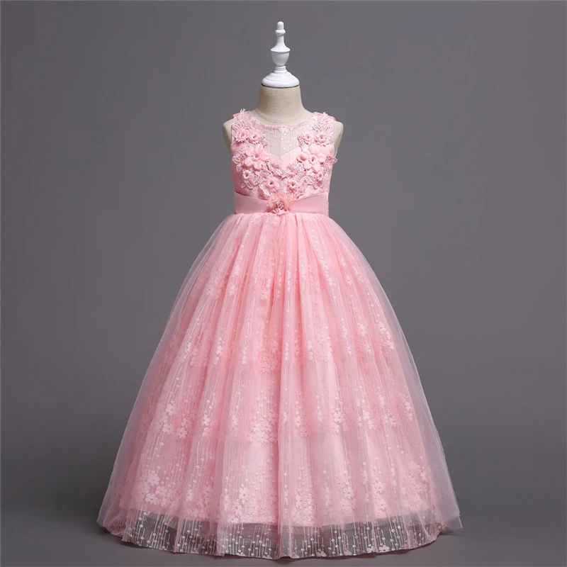 Милое платье с цветочным узором для девочек на свадьбу; изысканное розовое кружевное платье из тюля для девочек-подростков; вечерние бальные платья для дня рождения