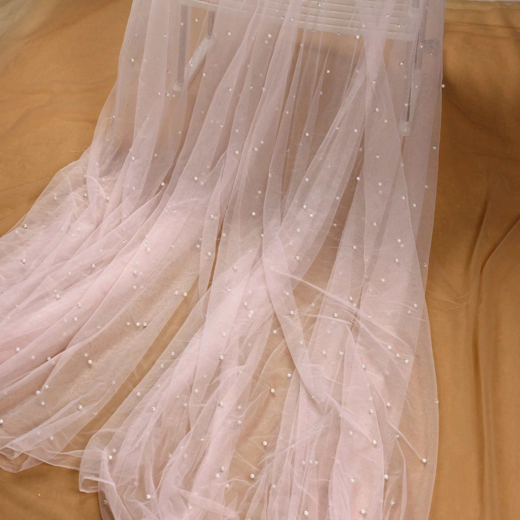 5 ярдов хит продаж белое жемчужное Сетчатое платье с вышивкой вечернее кружевная