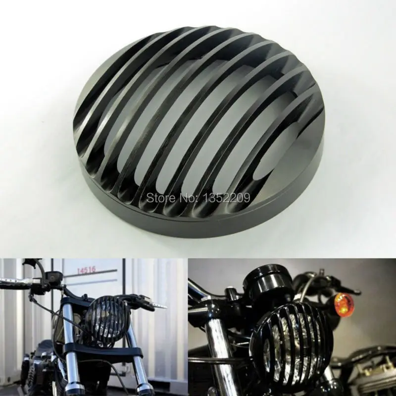Motorcycle 5 3/4" Aluminium Black Headlight Grill Cover Kit fits for