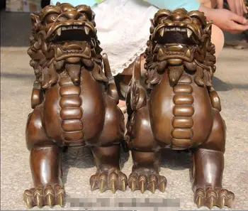 

18" China Copper Feng shui Beast Brave Animal Statue Pair Crafts Decorate
