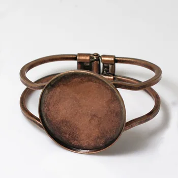 

Blank Bangle Findings with Strong Round Bezel Cameo Cabochons Bases Cuff Spring Bangle Bracelet DIY Settings Antique copper tone