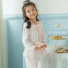 Новое поступление, сетчатая Пижама с тесьмой комплект для малышки принцесса кружева роскошные, Висячие Детская домашняя одежда комплект Европейский стиль 17828