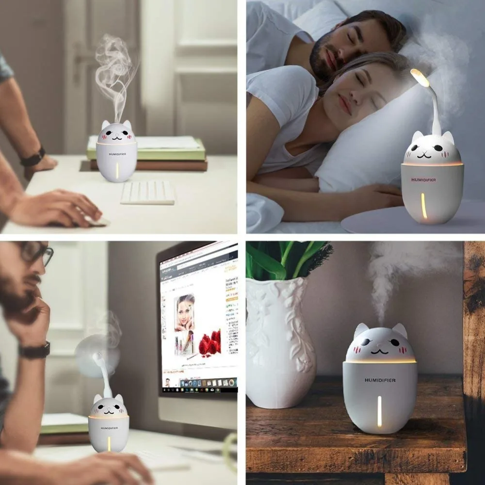 

Car Humidifier Ultrasonic Cool-Mist Adorable Pet Mini Humidifier With LED Light Mini USB Fan Automatic Shut Off for Yoga Office