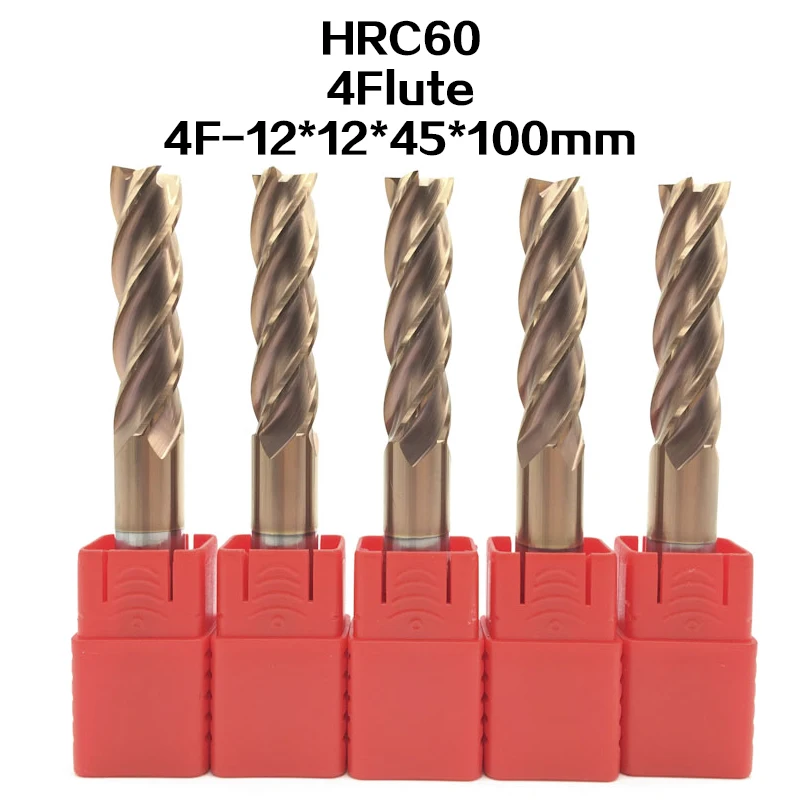

5Pcs 4F-D12*100L hrc60 carbide End Mills tungsten Carbide Square Flatted End Mill 4 Flute Cutting diameter 12mm Milling Cutter