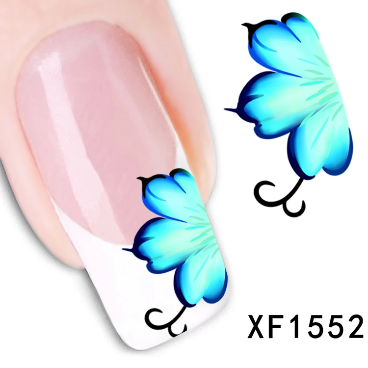 YZWLE 1 Лист Новое Прибытие Переброски Вод Nail Art Наклейки Наклейка Красоты Синие