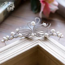 Nueva Llegada Magnífico Cisne Coronas Tiaras Diadema Perla de La Corona de Joyas de La Corona de Novia de la Boda Para La Novia accesorios para el Cabello