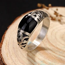 Подлинное кольцо из стерлингового серебра S925 пробы в стиле ретро, кольцо с черным халцедоном для мужчин и женщин, ювелирное изделие, парное кольцо - Цвет камня: 1