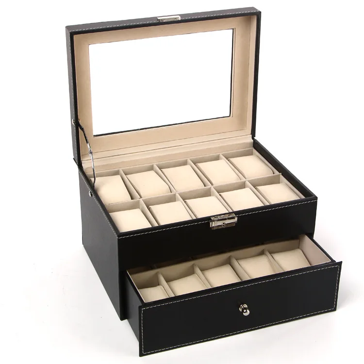 

2019 New Fashion Watch Display Box Luxury 15 Grids Watch Box Case Luxury 2 Layers Jewelry Pu Leather Watch Box Organizer Storage