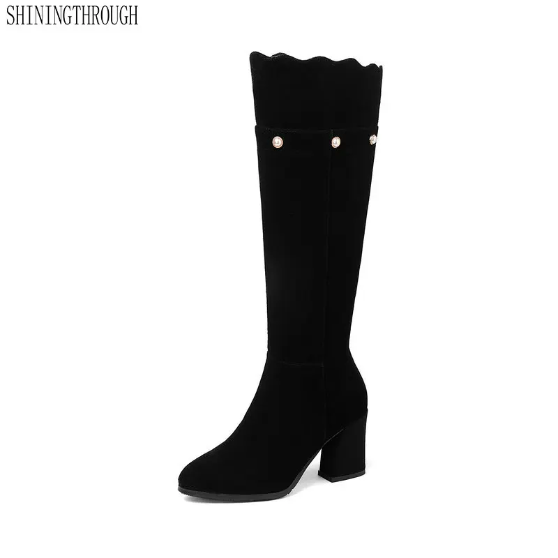 

Brand Knee High Boots For Women Autumn Winter High Heels Long Warm Snow Shoes Woman Motorcycle Boots large size 33-43