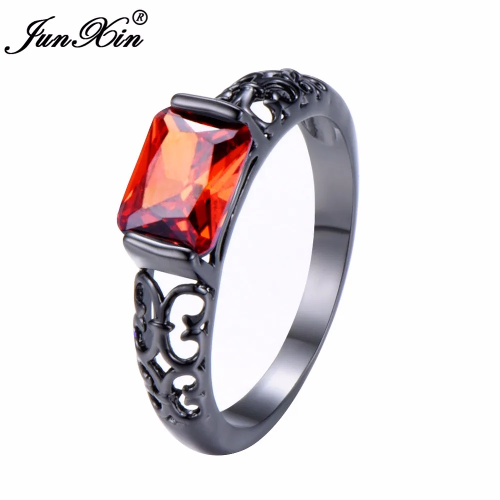 

JUNXIN Male Female Red/Green/Blue/Purple Finger Ring Fashion White/Black/Rose Gold Filled Jewelry Vintage Wedding Rings