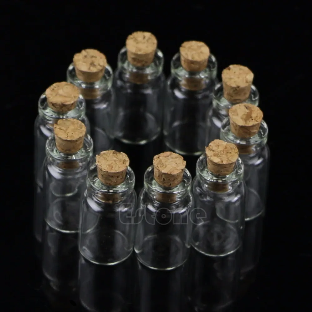 

10pcs 1ml 13*24mm Small Empty Clear Glass Bottles Vials with Cork Storage Crafts Drop ship
