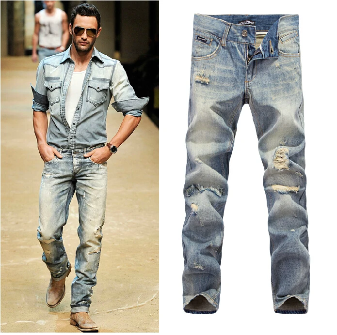 Aliexpress.com : Buy Vintage Full Length Ripped Jeans for Men ...