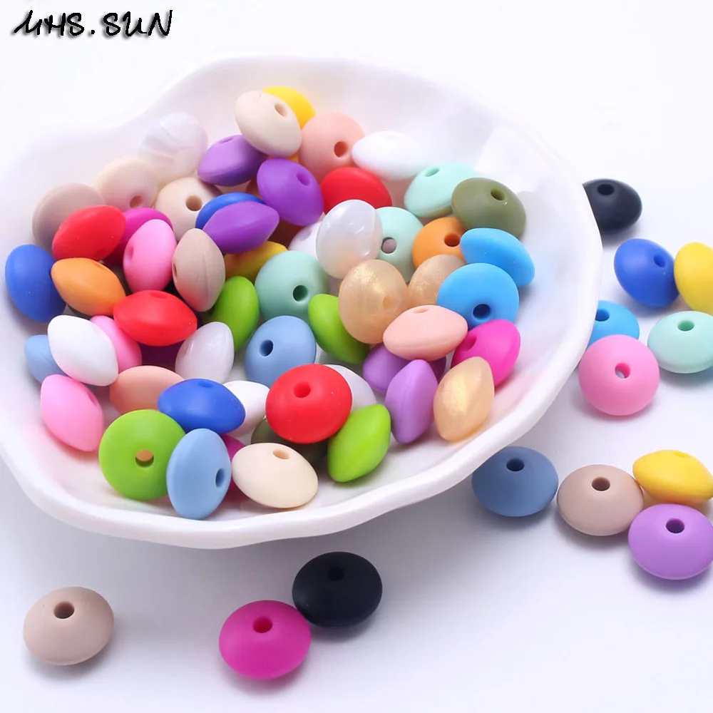 

MHS.SUN 50pcs Silicone Beads Abacus Lentil Shape Beads Food Grade Baby Chewing Teether Toy Diy Jewelry Making Loose Beads SL0017