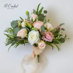 PEORCHID романтический сад свадебные букет роз красочные белый розовый, фиолетовый, зеленый букет искусственных цветов гялин Buketi