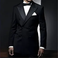 Черный двубортный смокинг для жениха, выполненный на заказ, 2 предмета(пиджак+ брюки+ галстук), мужской костюм для выпускного, мужской костюм для жениха, мужской костюм 232