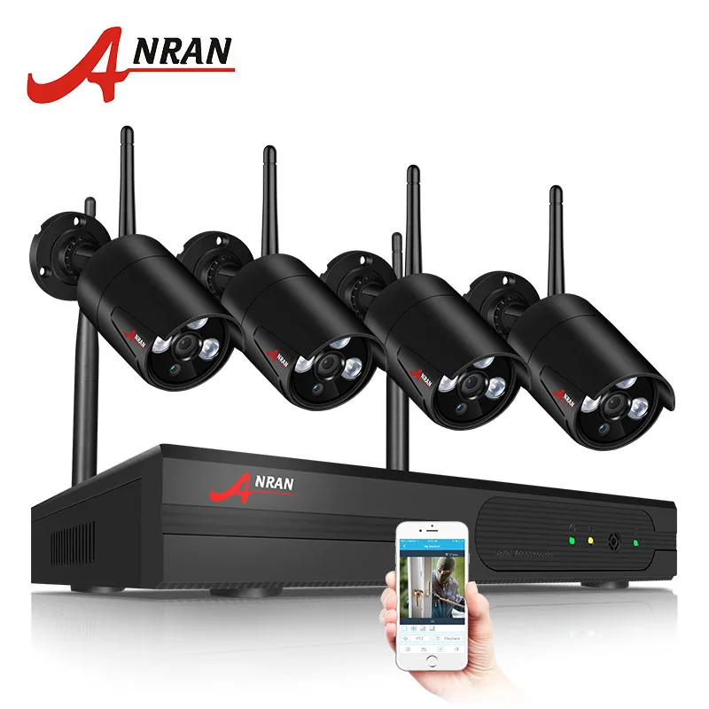 4 Black Cameras Kit ANRAN 8CH система видеонаблюдения беспроводная 1080P NVR с 2.0MP наружная Водонепроницаемая Wifi камера безопасности система ночного видения комплект наблюдения - Цвет: 4 Black Cameras Kit