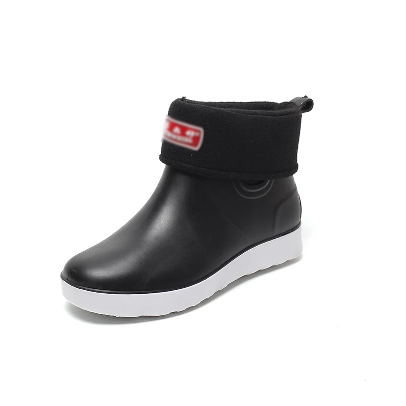 

Rain Boots Autumn Winter Men's Short Tube Slip Plus Velvet Shoes Low To Help Kitchen Work Shoes Car Wash Flat Fashion Rain Boots