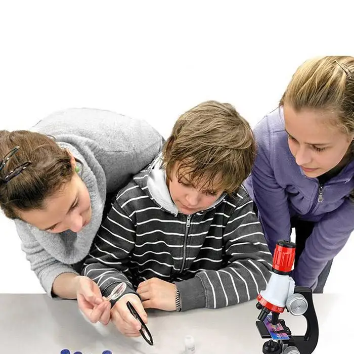 1200X-400X-100X Микроскоп лабораторный набор светодиодный домашний школьный научная образовательная детская игрушка подарок изысканный Биологический микроскоп для детей