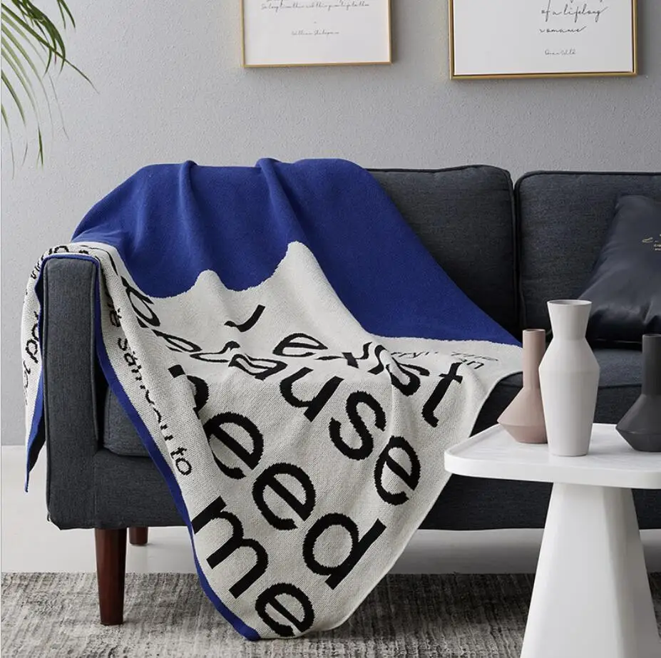 160*130 см, большой размер, Скандинавское хлопковое вязаное одеяло, многофункциональное одеяло, кровать, диван, покрывало, одеяло, colcha, модная детская одежда - Цвет: Синий