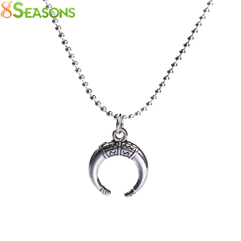 8SEASONS Handmade Boho Chic Necklace Antique silver-color Crescent Moon Double Horn 45.3cm(17 7/8&quot) long 1 Piece | Украшения и