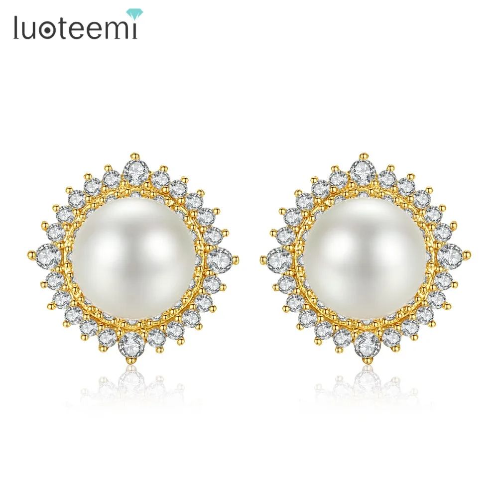 

LUOTEEMI Brand New Wholesale Charm Vintage Design Style Round AAA Imitation Pearl Earrings Stud For Women Elegant Bridal