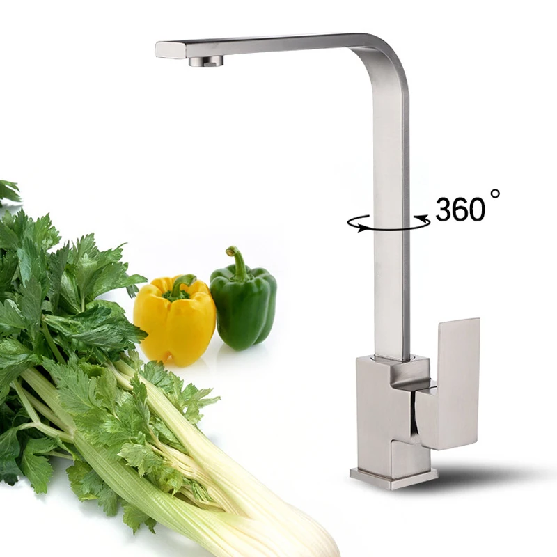 Torneira de Água da Bacia do Banheiro Quente e Fria Pia da Cozinha Graus Rotatable Deck Montado Quadrado Misturador Água 360
