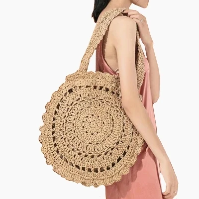 

Bohemian Paper rope Straw Bags for Women Big Circle Beach Handbags Summer Vintage Rattan Bag Handmade Kintted Travel Bags