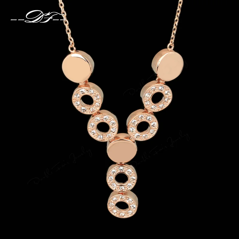 

DFN059 Crystal Round Y Rose Gold Color Vintage Chain Necklaces & pendants Fashion Brand Jewelry For Women colares joias