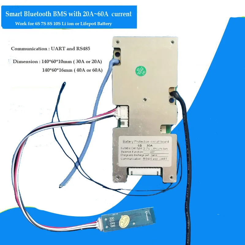 6S 7S 8s 10S литий-ионный умный Bluetooth BMS с 20A до 60A постоянный ток для 24V 36V литий-ионный аккумулятор