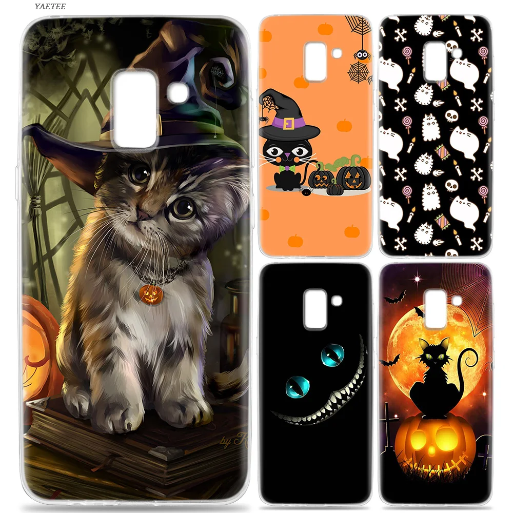 

Offical Original Painted Soft Case For Samsung Galaxy J4 J6 Plus J3 J5 J7 J8 J2 Pro 2018 2016 Cover Cool Halloween Cat