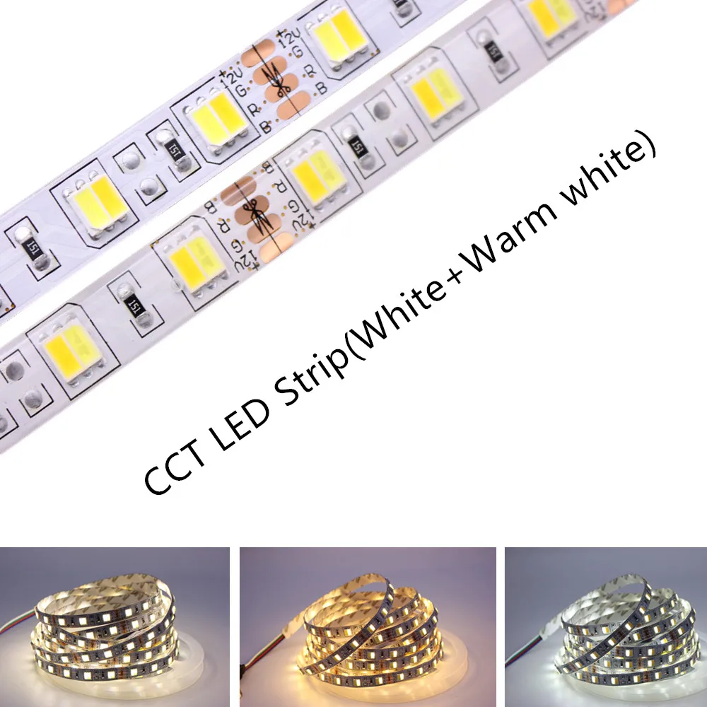 Светодиодные ленты 5 м 2835 5730 5050 5054 RGB CCT RGBCCT RGBW/RGBWW теплый белый 60/120/240/480 светодиодный 4in1 12V 24V ленты светильник полосы Гибкие - Испускаемый цвет: 5050 CCT