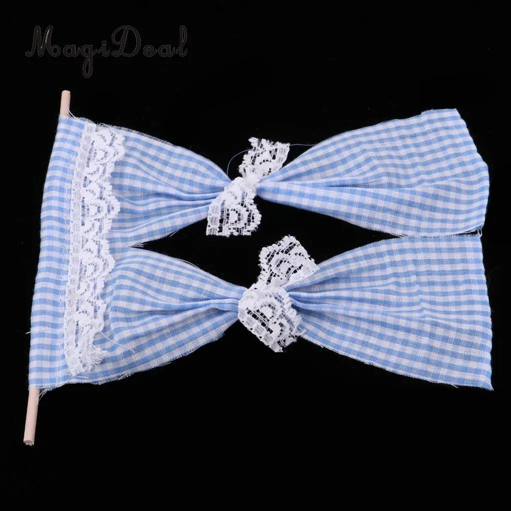 Dollhouse Miniatures Cute Lattice and Lace Pink Cotton Curtain for 1/12 Scale Dolls House Bedroom Furniture Decor Acc 3Colors