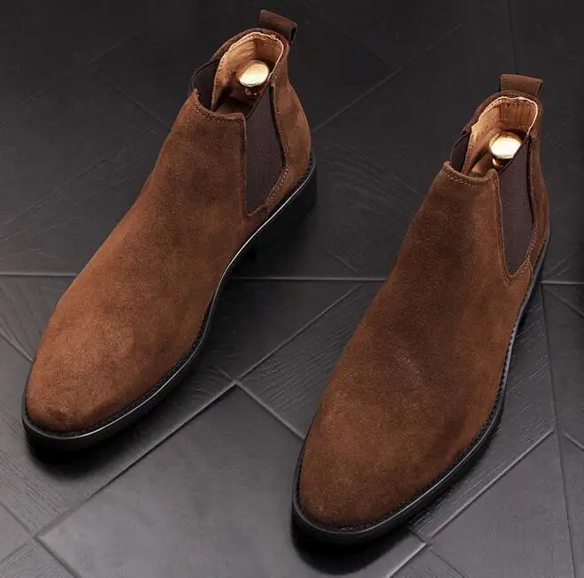 

Mens Ankle Boots Block Heel Pointy Toe Slip On Military Casual Suede High Top B160