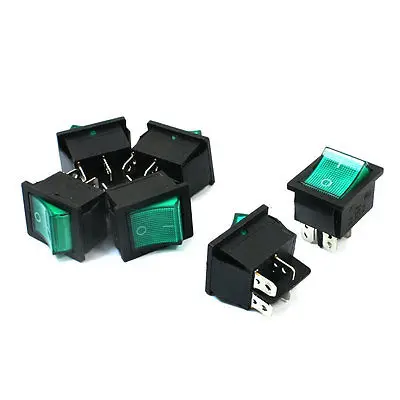 

High quality  15A 250VAC 30A 125VAC Green Button DPST 4 Pin Snap in Mount Rocker Switch 6Pcs