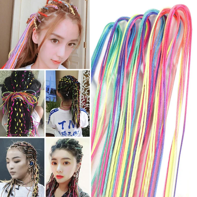 

Wholesale 30Pcs/Lot Rainbow 90CM Hair Styling Tool Silk Cord Hair Knitting Braided Rope Headband Hair Accessories For Girls