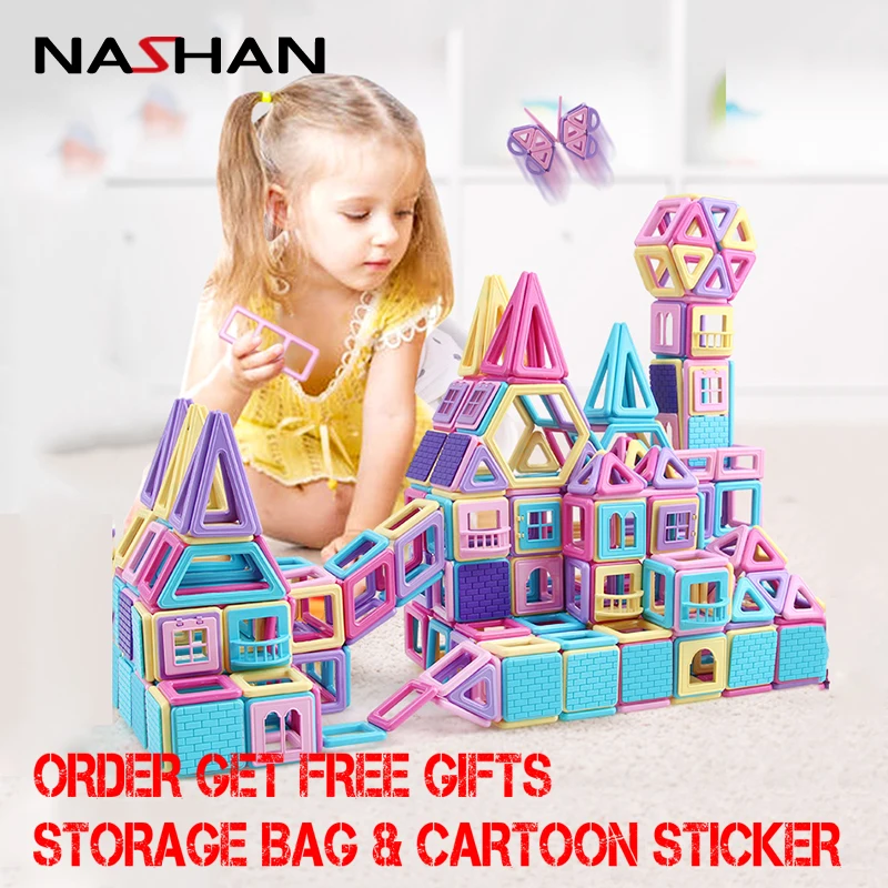

258pcs/40pc Pink block Magnetic Designer Construction Set Model & Building Toy Plastic Magnetic Blocks Educational Toys For kids