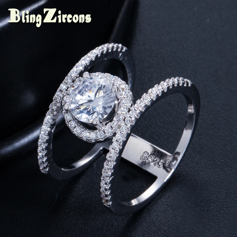 

BeaQueen Famous Brand Big Round Cubic Zirconia Stone Pave Tiny CZ Crystal Unique Wedding Ring for Women Fashion Jewelry R009