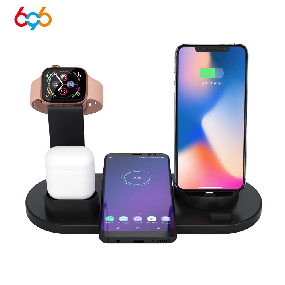 

696 YM-UD15 multi-function three-in-one swivel charger base, suitable for iphone/micro usb/type-c mobile phone wireless char