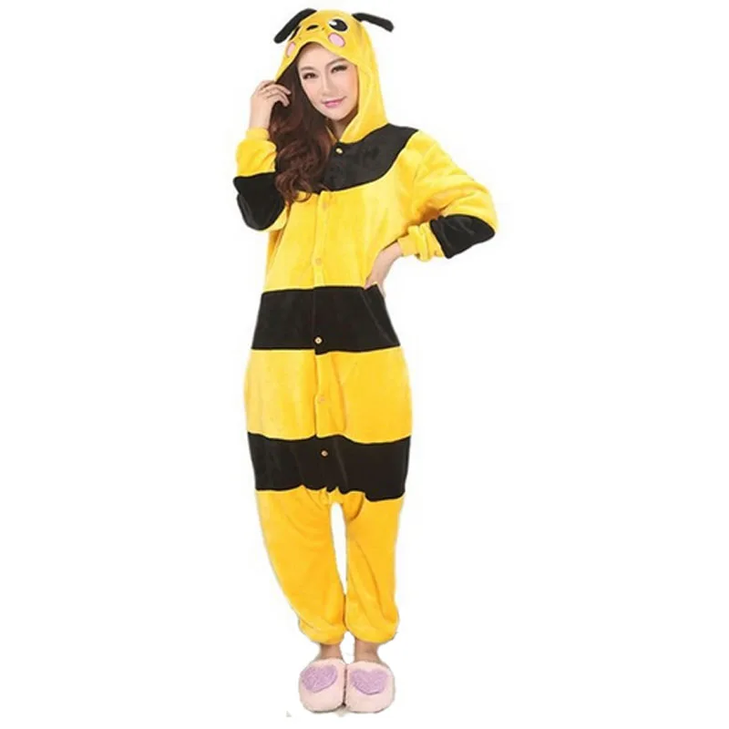Приданое Меня Пчела Unisex Взрослых Фланели С Капюшоном Onesies Пижамы Косплей