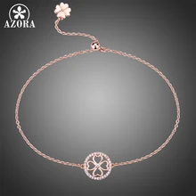 AZORA маленький розовый Золотой Цвет Круглый Цветок Регулируемый скользящий браслет цепочка прозрачный циркониевый браслет для леди очаровательный подарок TS0198