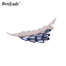Best lady Fashion Feather Shaped Brooches Clips Pins Up Wedding Statement Scarf Buckle Maxi Luxury Brooches Jewelry Wholesale