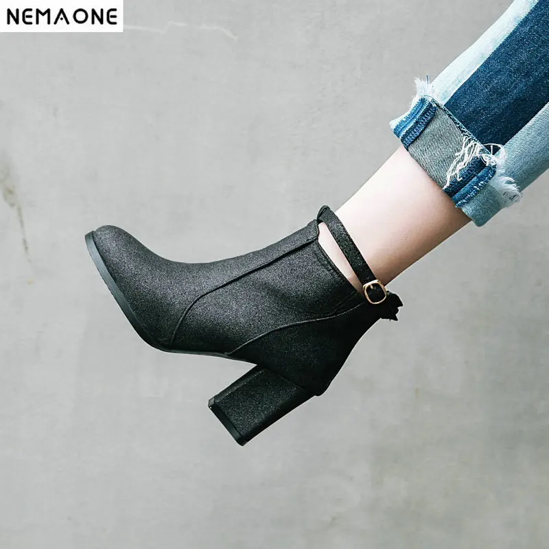 

New high heels women ankle boots office ladies dress boots black white spring autumn shoes woman large size 48
