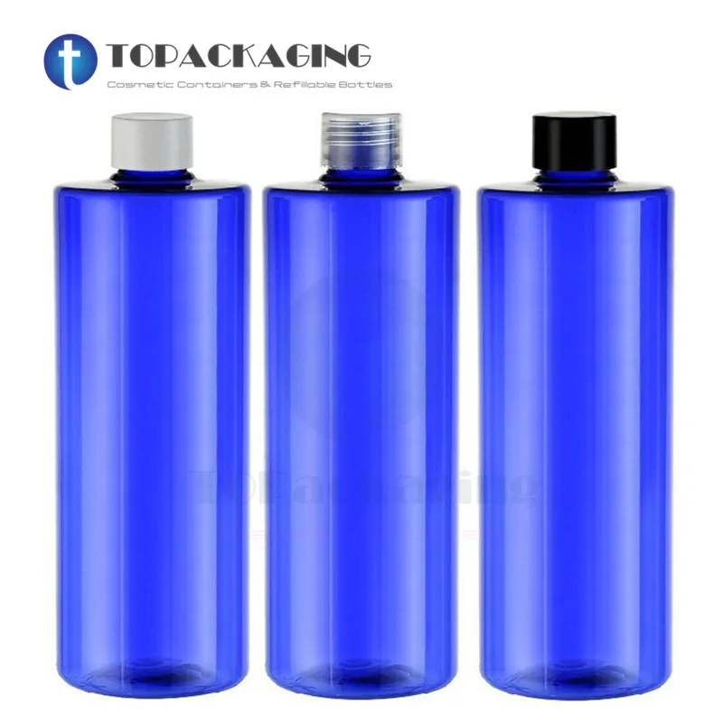 12PCS*500ML Screw Lid Bottle Blue Plastic Refillable Packing Empty Shampoo Shower Gel Lotion Essential Oil Cosmetic Container 500ml marble pattern soap dispenser plastic refill empty sub bottle bathroom shower gel hand washing shampoo bottles
