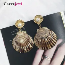 Carvejewl sea shell drop dangle earrings metal shell simulated pearl earrings for bridal women jewelry new fashion Korean earing Carvejewl sea shell drop dangle earrings metal shell simulated pearl earrings for bridal women jewelry new fashion Korean earing