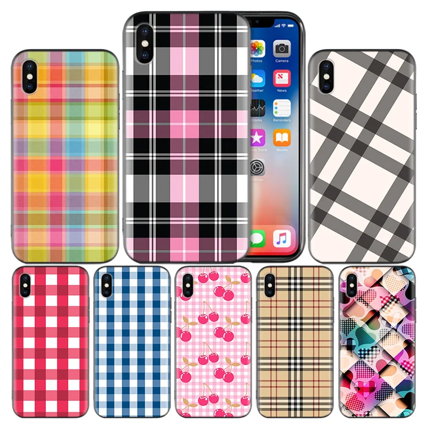 

Colourful Check Gingham Plaid Wildflower Frosted Fundas Case For Apple iPhone 7 8 6 6S Plus X XS MAX XR 5 5S 5C SE 10 Ten Cover