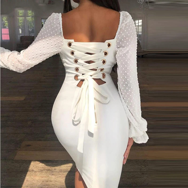 white tight long sleeve dress