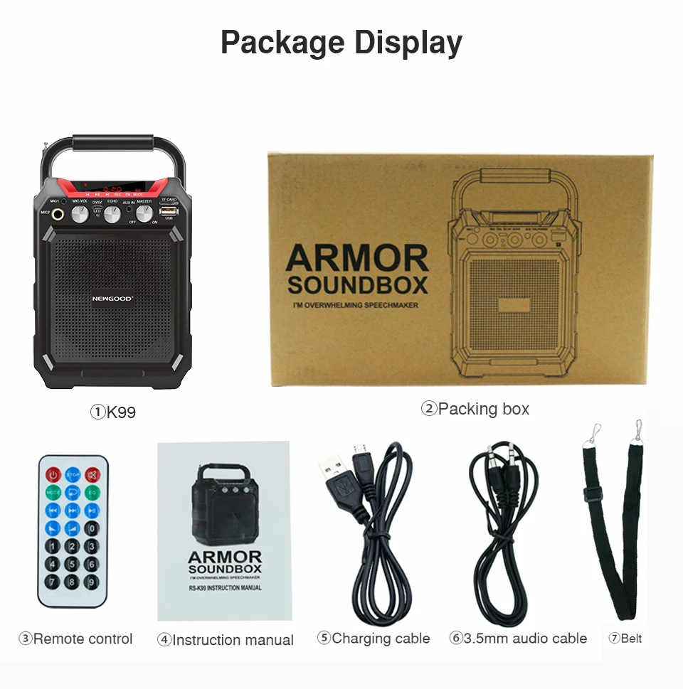 Portable Bluetooth Speaker Wireless Remote Control 3D Stereo Sound System Outdoor Music Speakers Support AUX FM TF Microphone (13)