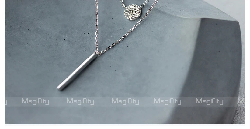 New 2018 Women's Fashion 100% 925 Real Sterling Silver Minimalist Jewelry Sex 2 Layers Pendant Chokers Necklace Gift Girl Lady (8)