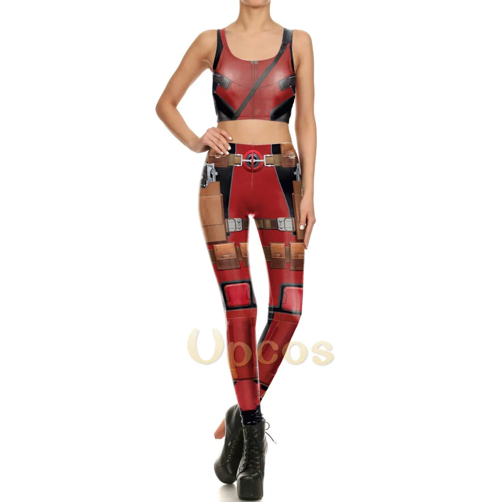 

Deadpool Women Cosplay Costume Sleeveless Crop Tank Pencil Pants Sexy Leggings Ladies Clothing