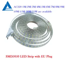 220V SMD 5050 led strip light 220 V Power plug white warm white 60leds/m 300led waterproof IP67 led Strips